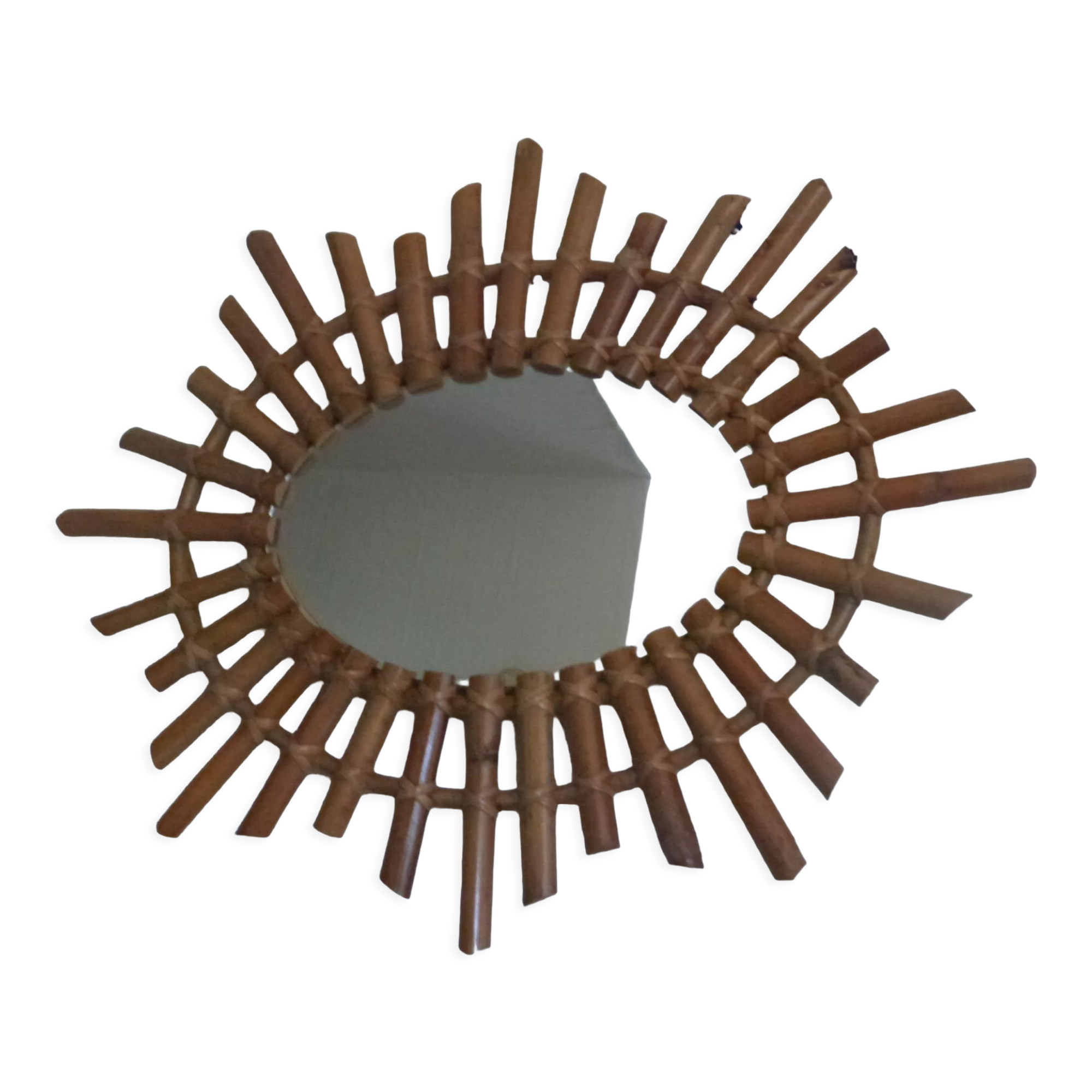 Large oval wall mirror bamboo rattan wicker vintage 56x68cm
