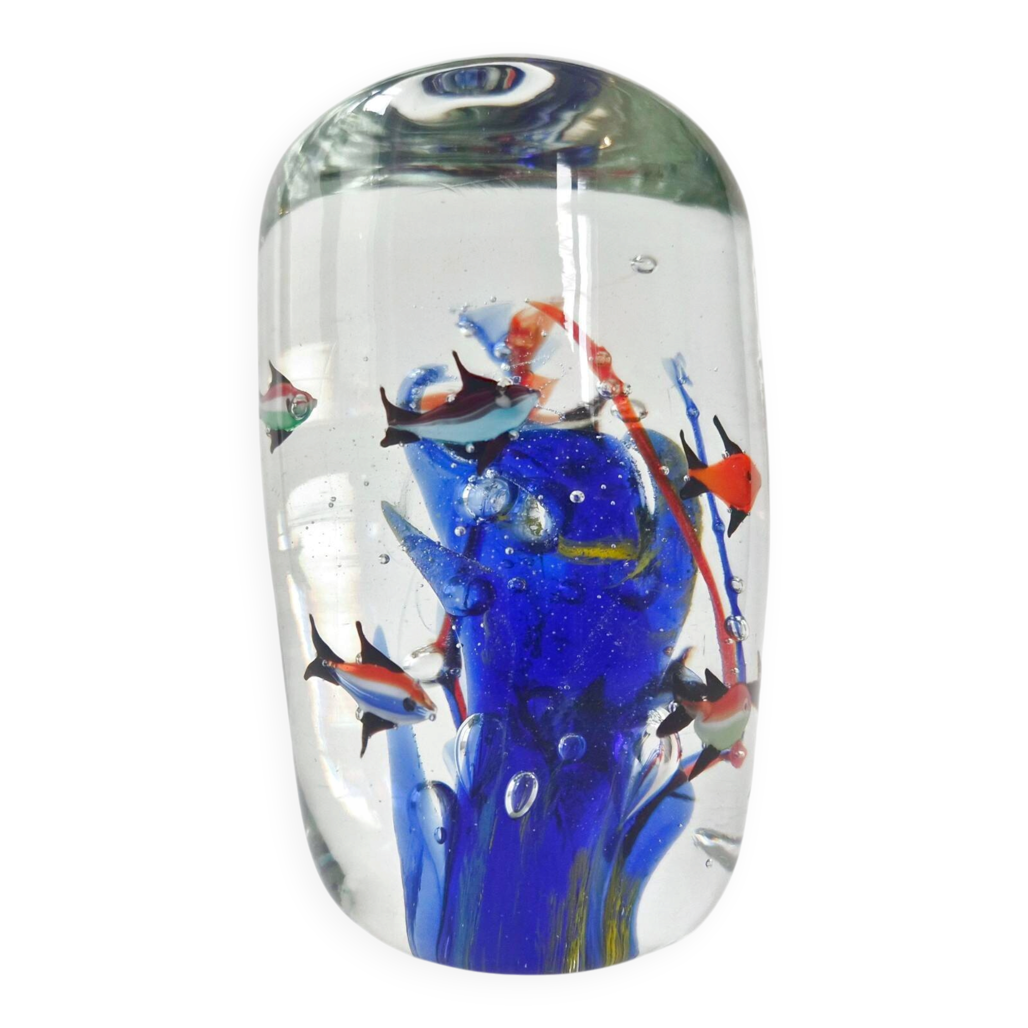 VINTAGE 1980 SULFUR PAPERWEIGHT AQUARIUM IN MURANO GLASS SIGNED RENE 8