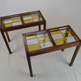 Pair of Scandinavian coffee tables in rosewood and glass tiles