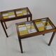 Pair of Scandinavian coffee tables in rosewood and glass tiles