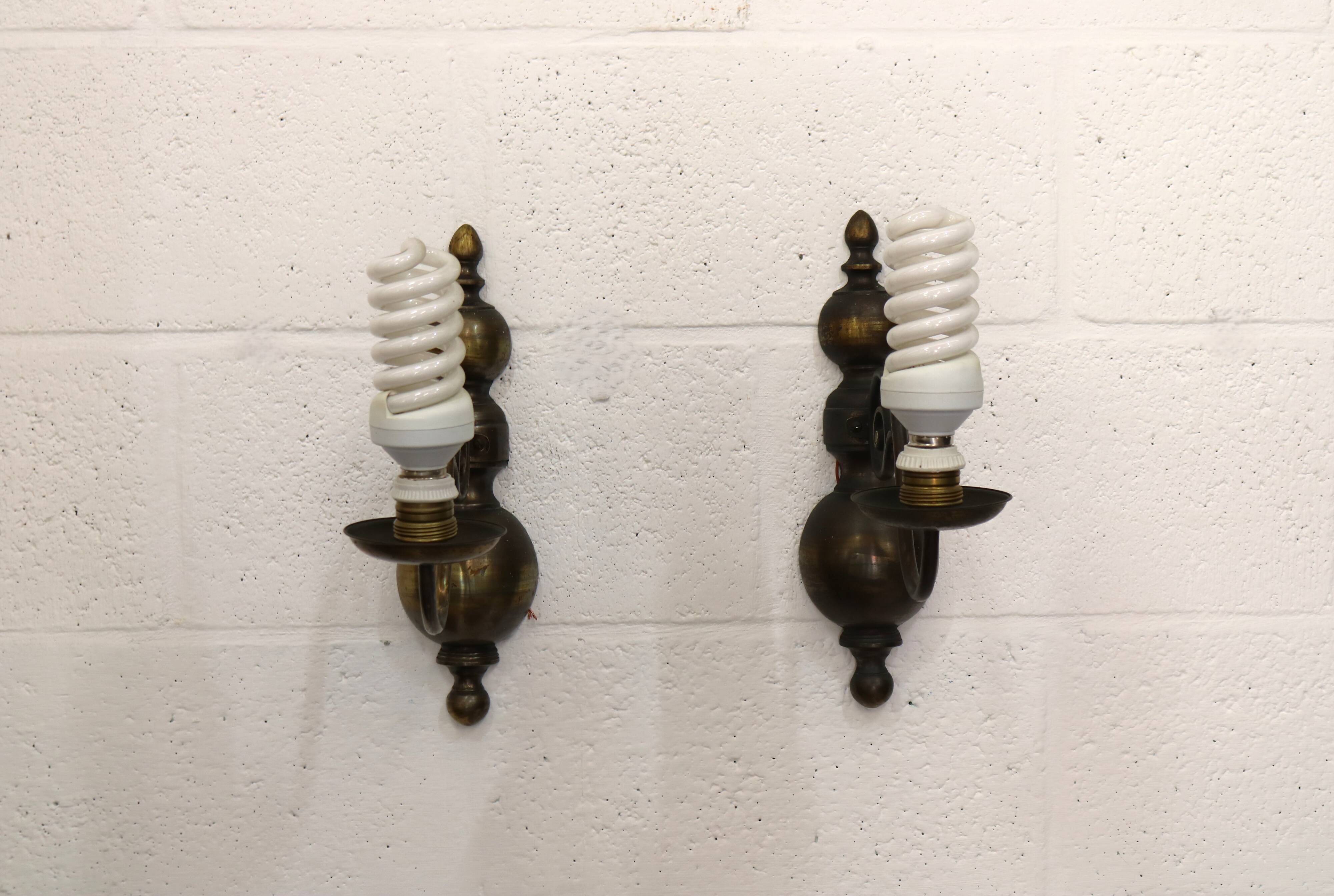 Pair of Antique Brass Wall Lamps – Vintage 1950s Sconces