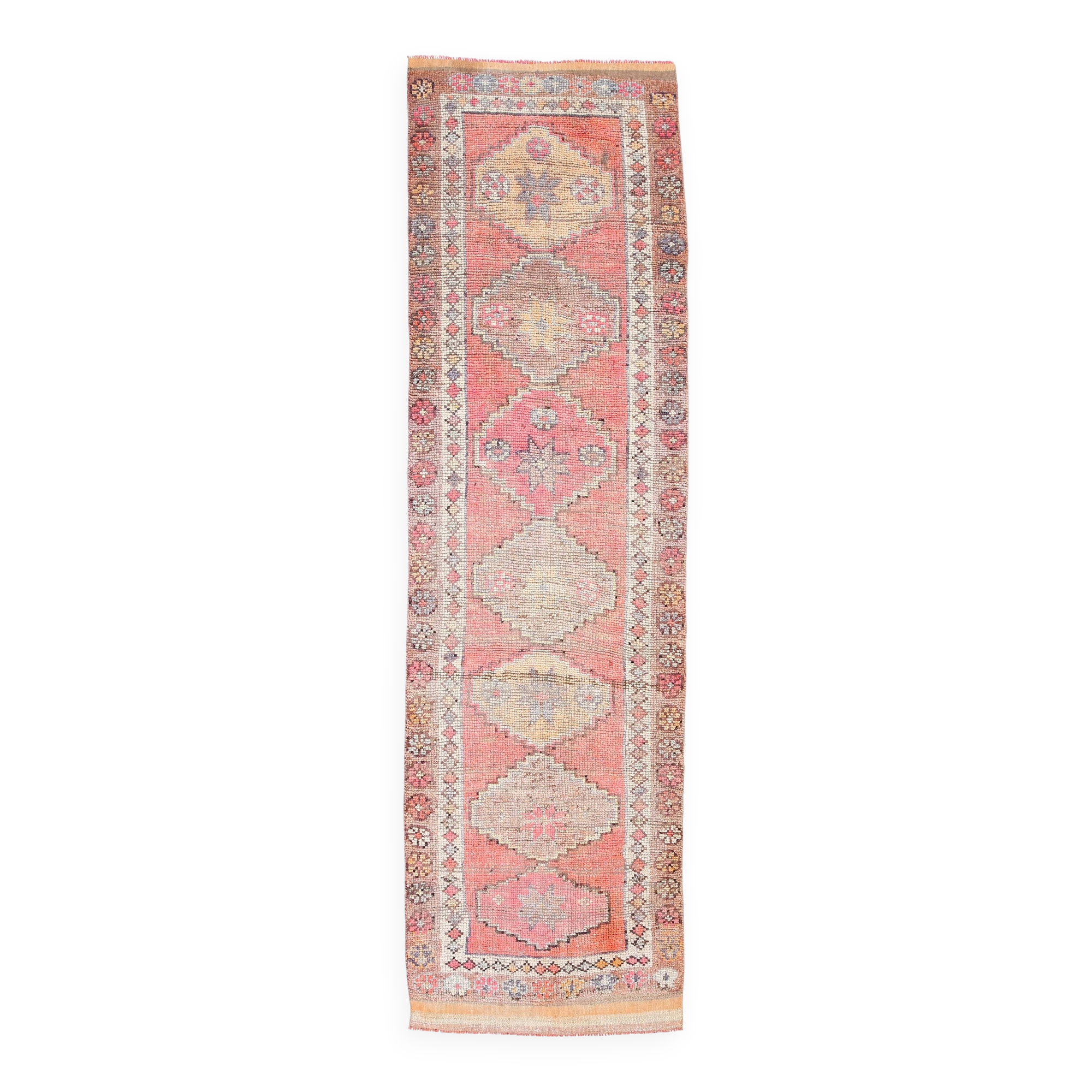 Tapis de couloir oriental vintage rose