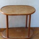 Side table, serving, pedestal, double tray, wood and vintage caning