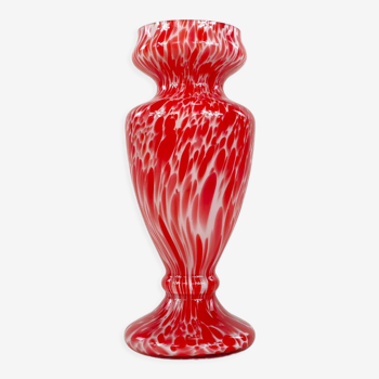 Vase Murano à décor marmoréen rouge et blanc, Mid-century