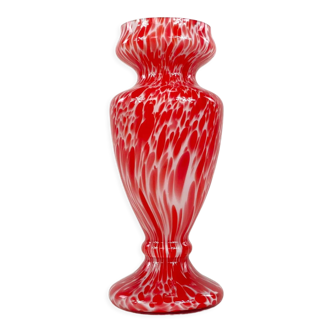 Vase Murano à décor marmoréen rouge et blanc, Mid-century