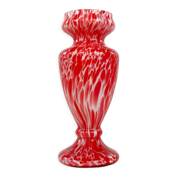 Vase Murano à décor marmoréen rouge et blanc, Mid-century
