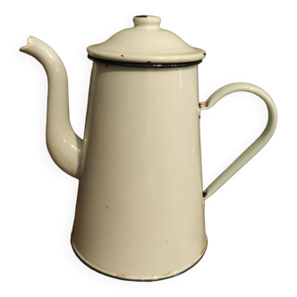 Cafetière vintage française en métal émaillé vert clair