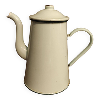 Vintage French coffee pot in light green enamellled metal