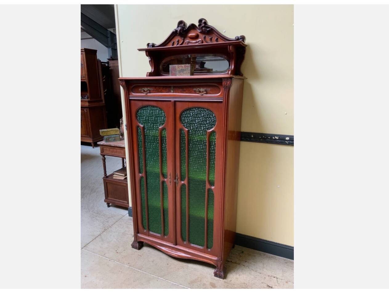 Antique Jugendstil display cabinet, vertical cabinet, Art Nouveau