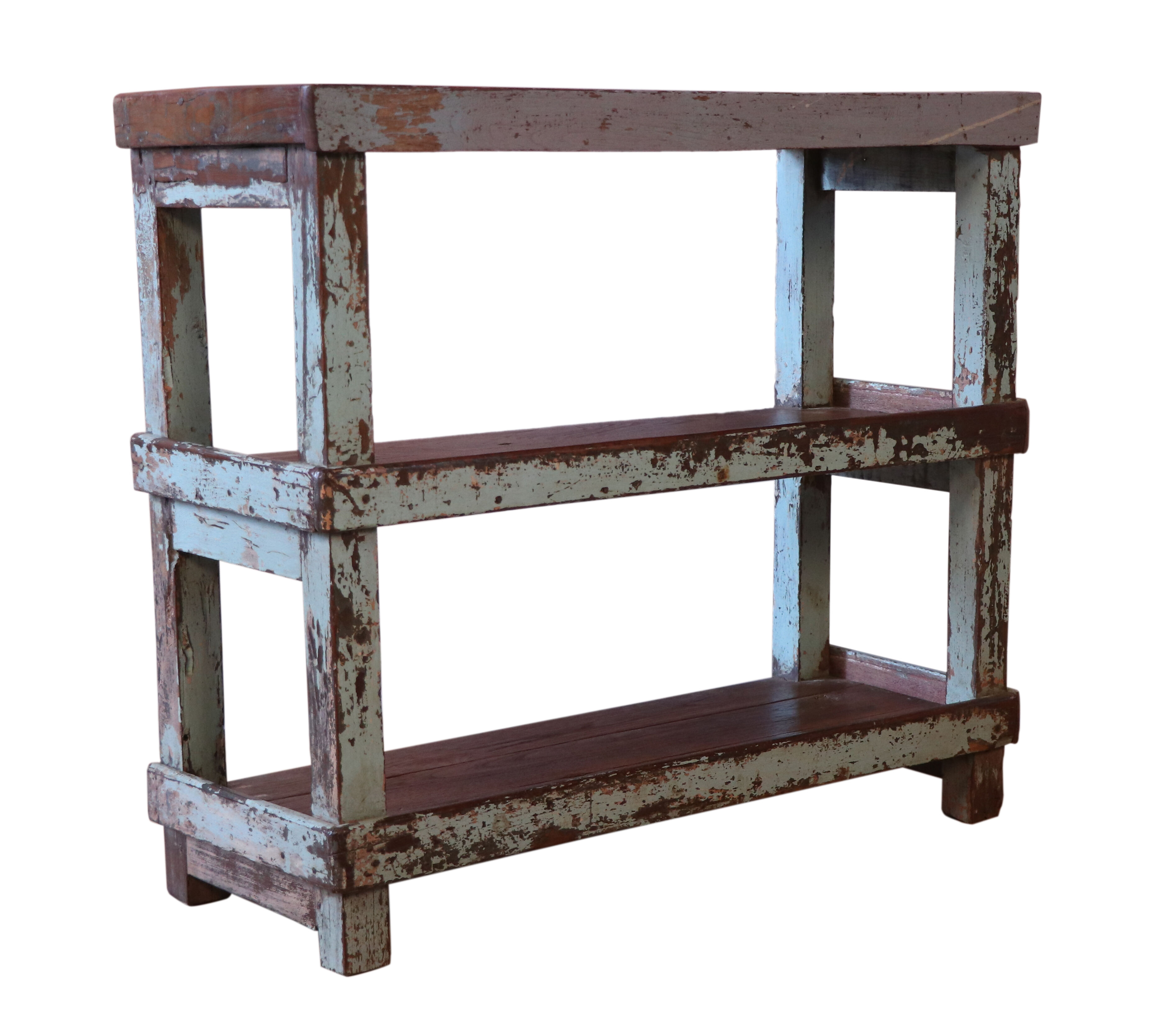 Old Burmese teak shelf blue-gray patina