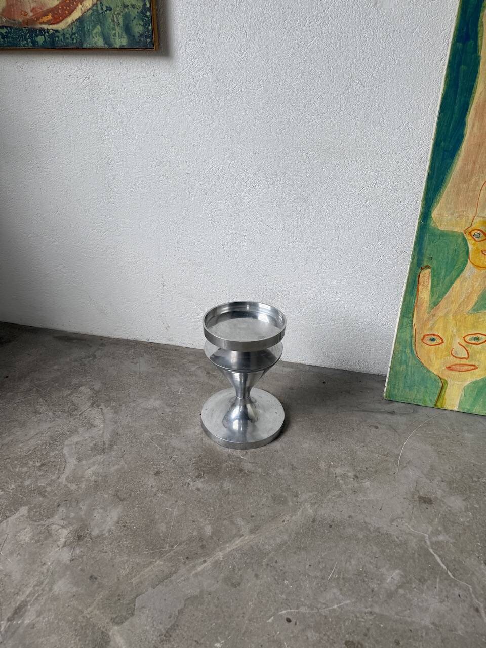 Brushed stainless steel console pedestal 1970