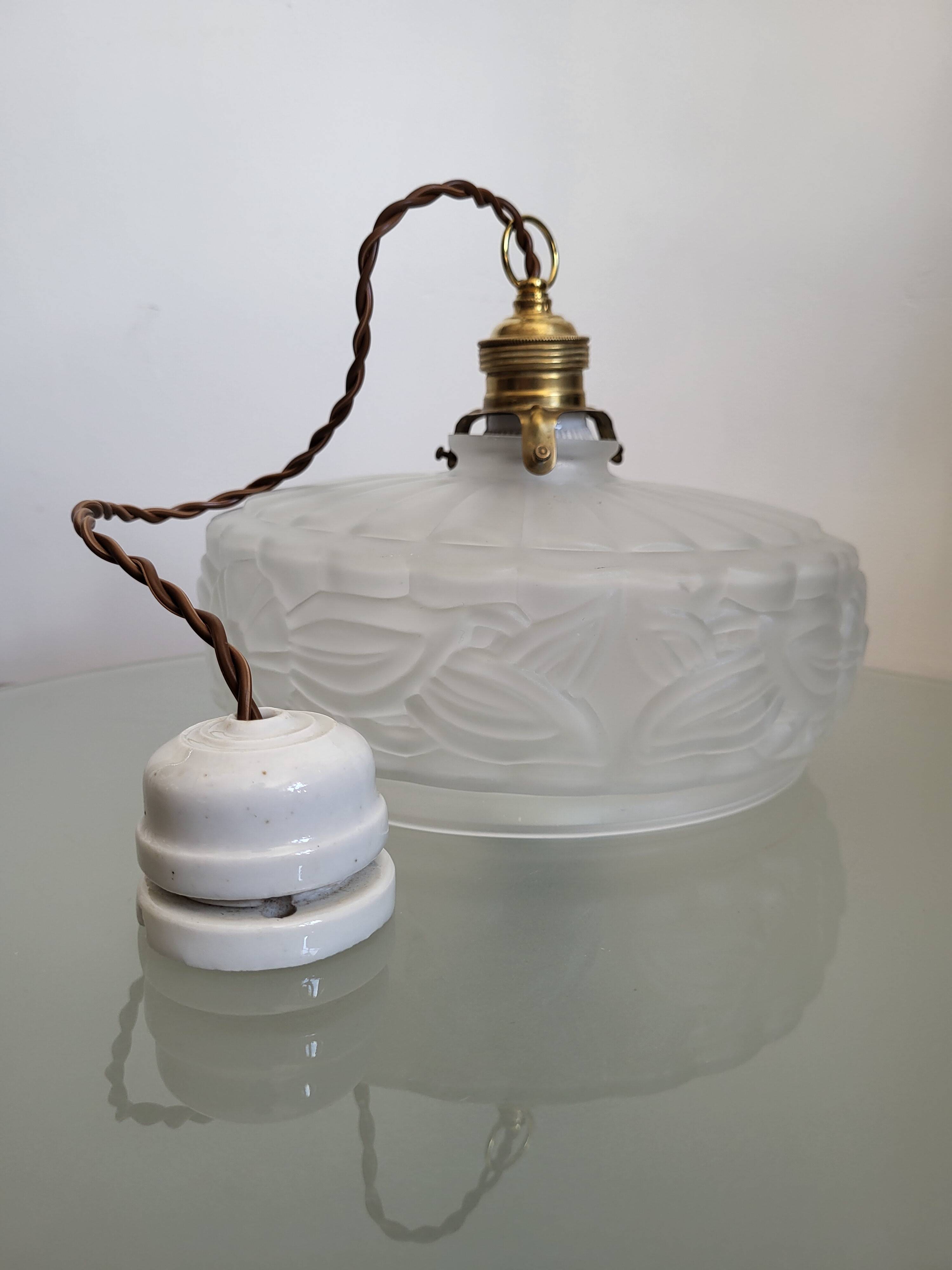 Lampe de plafond Art nouveau en persglas forgé avec décor floral, Frankrijk