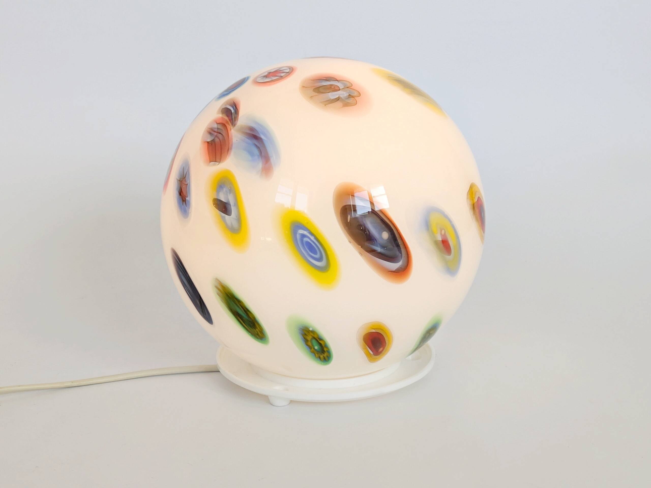 Vintage glass globe table lamp in millefiori style, 1990s.