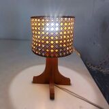 Lampe années 70 cannage et bois