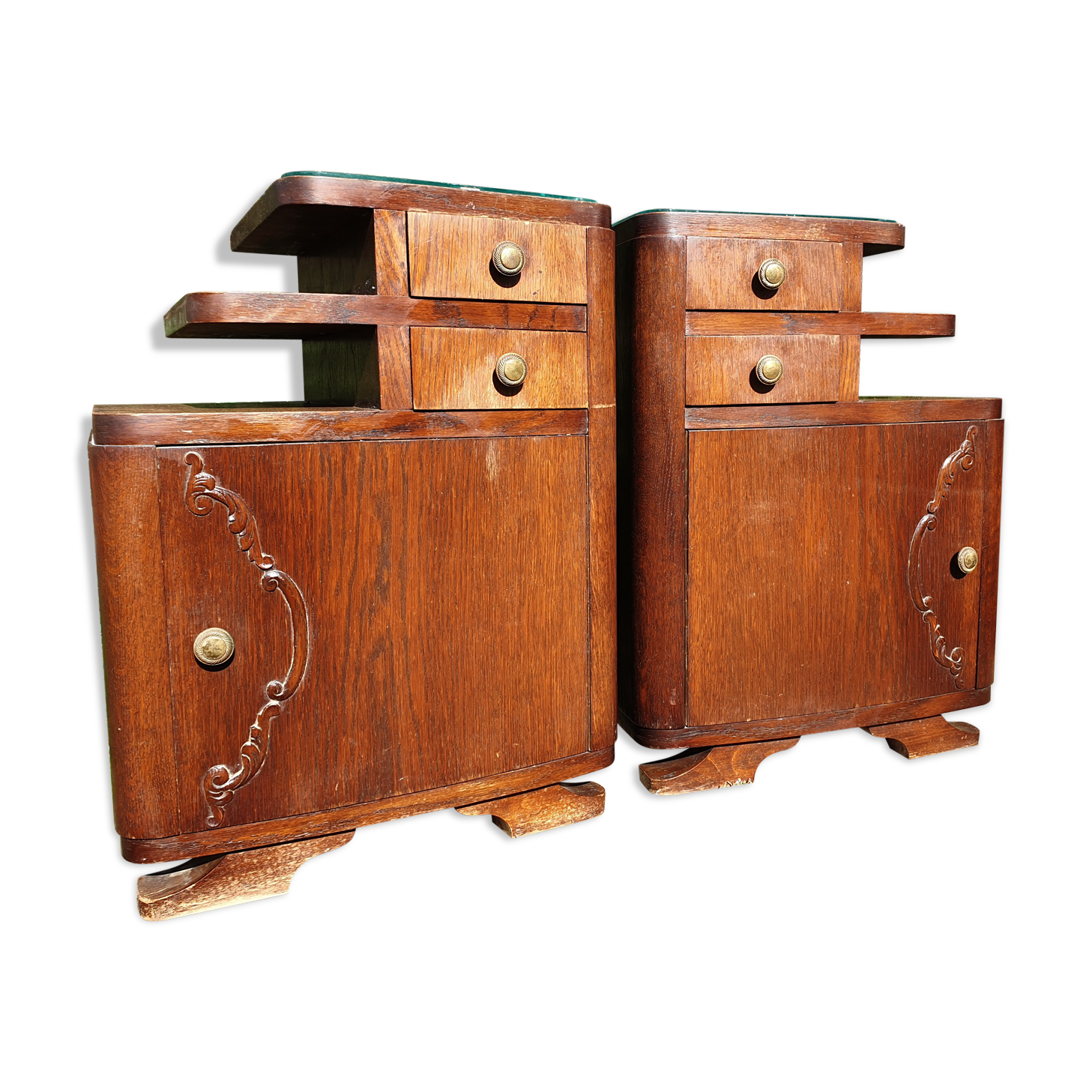 pair of art DECO oak bedside table