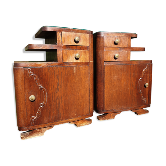 pair of art DECO oak bedside table