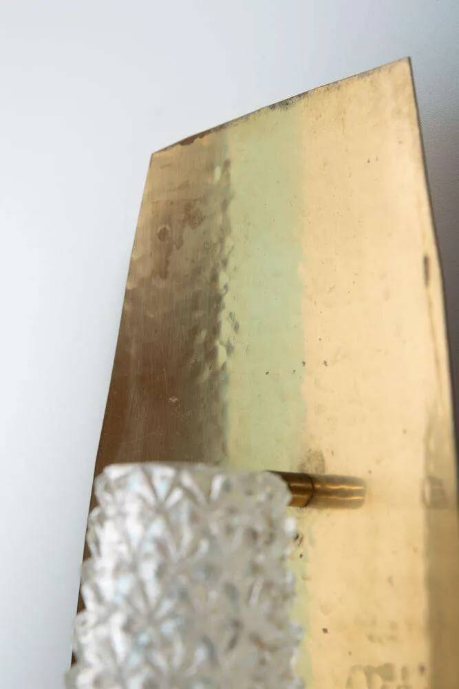 Vintage glass wall sconce from the 1960s in brass, mid-century light.