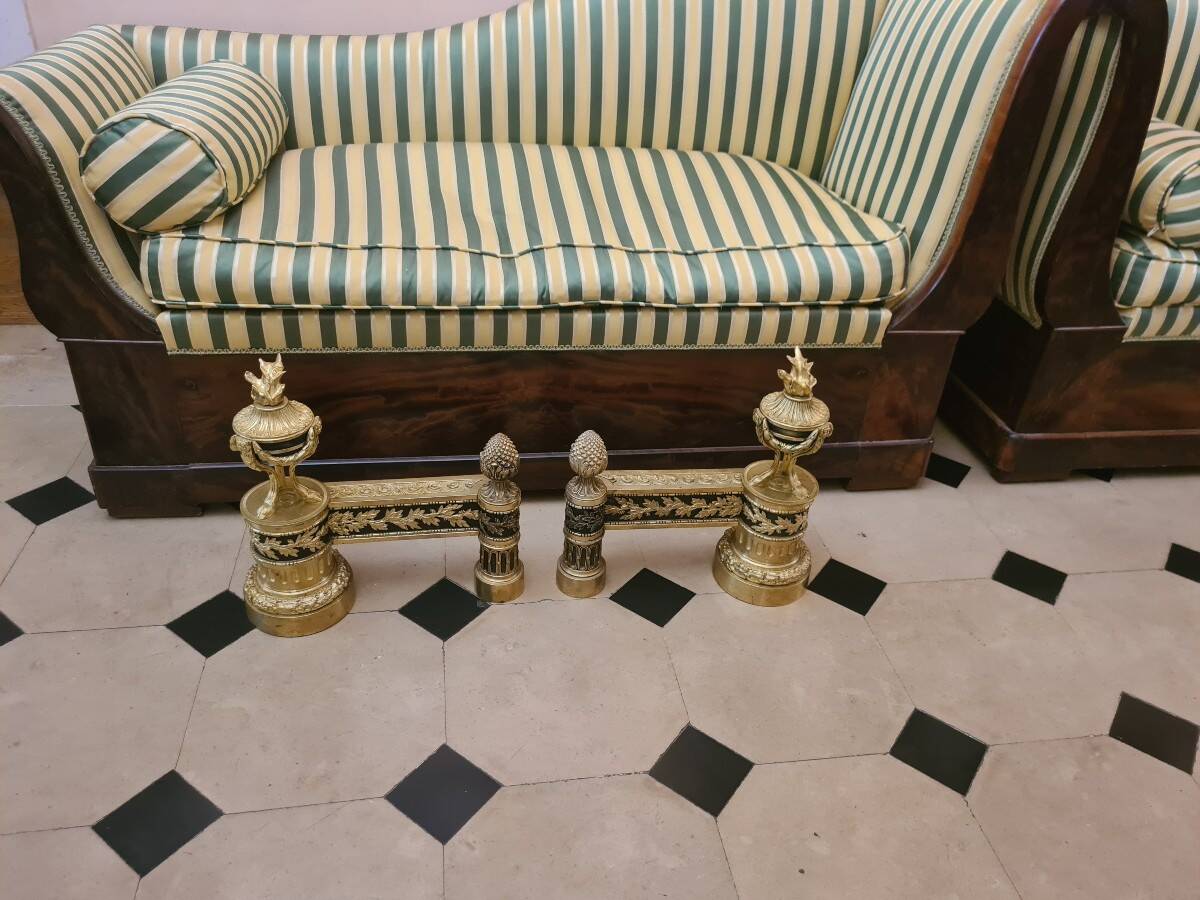 PAIR OF GILT BRONZE ANDIRONS SECOND HALF OF THE 19TH CENTURY