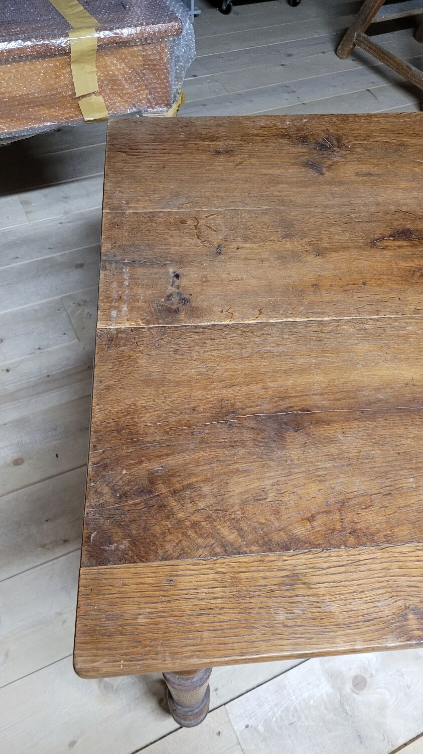 Table de bistrot restaurant en chêne massif ancienne, 1900s -1m53