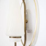 1950s wall lamp in perforated metal, brass and opaline
