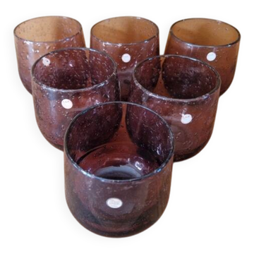 BIOT - Set of 6 bubble glass water tumblers in amethyst colour.