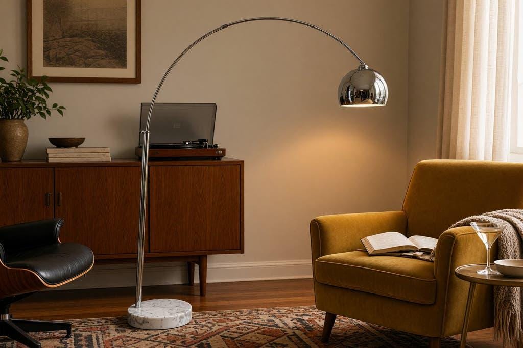 Vintage chrome arc lamp with marble base KARE