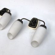 Mid-century Italian brass and opaline glass sconces. Set of two