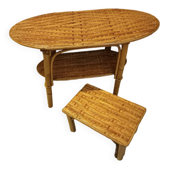 Ensemble tables rotin et osier