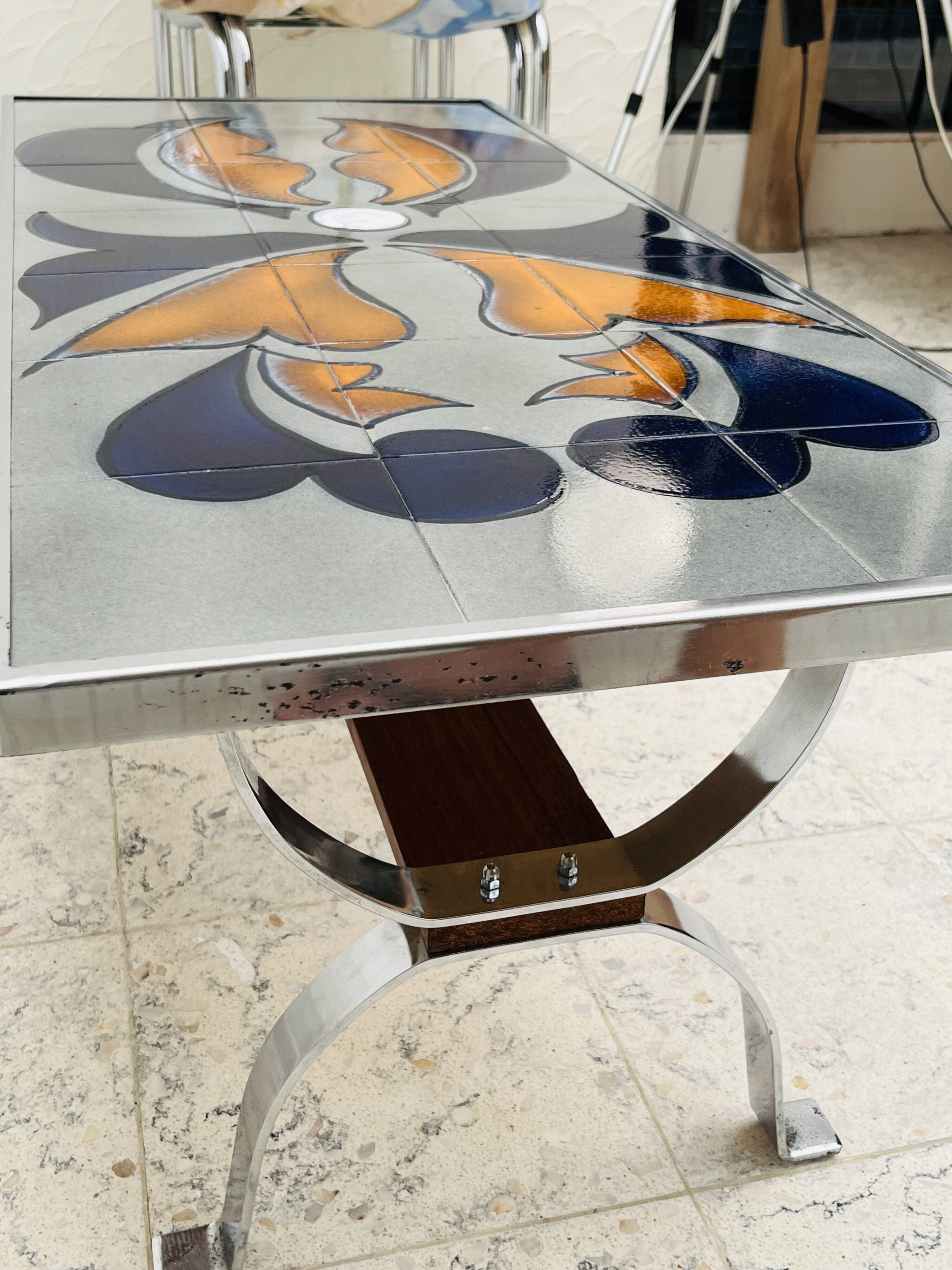 Metakore coffee table in ceramic from vallauris, signed cedem.