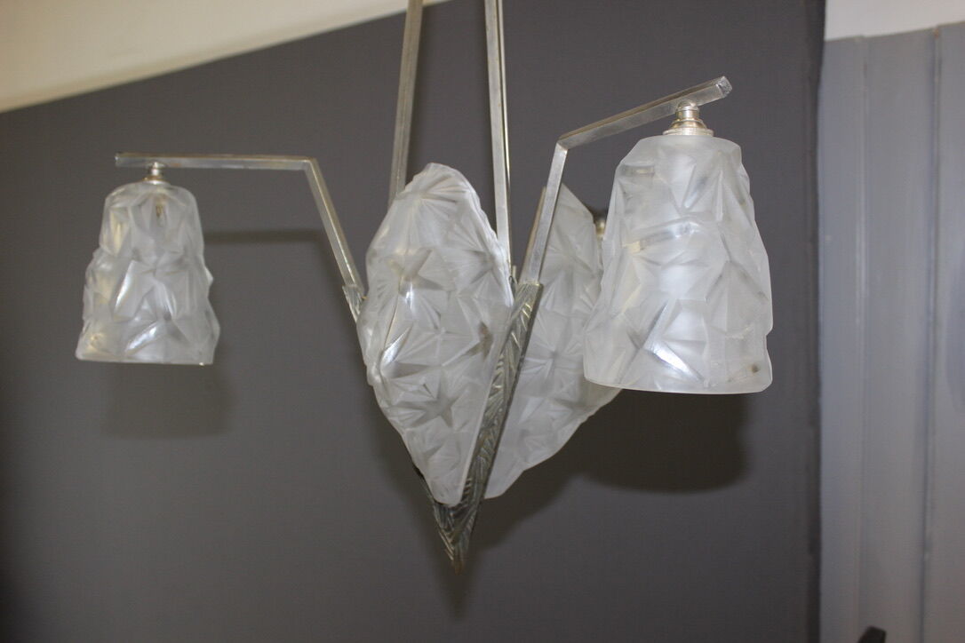 Art Deco period plate chandelier signed Degué