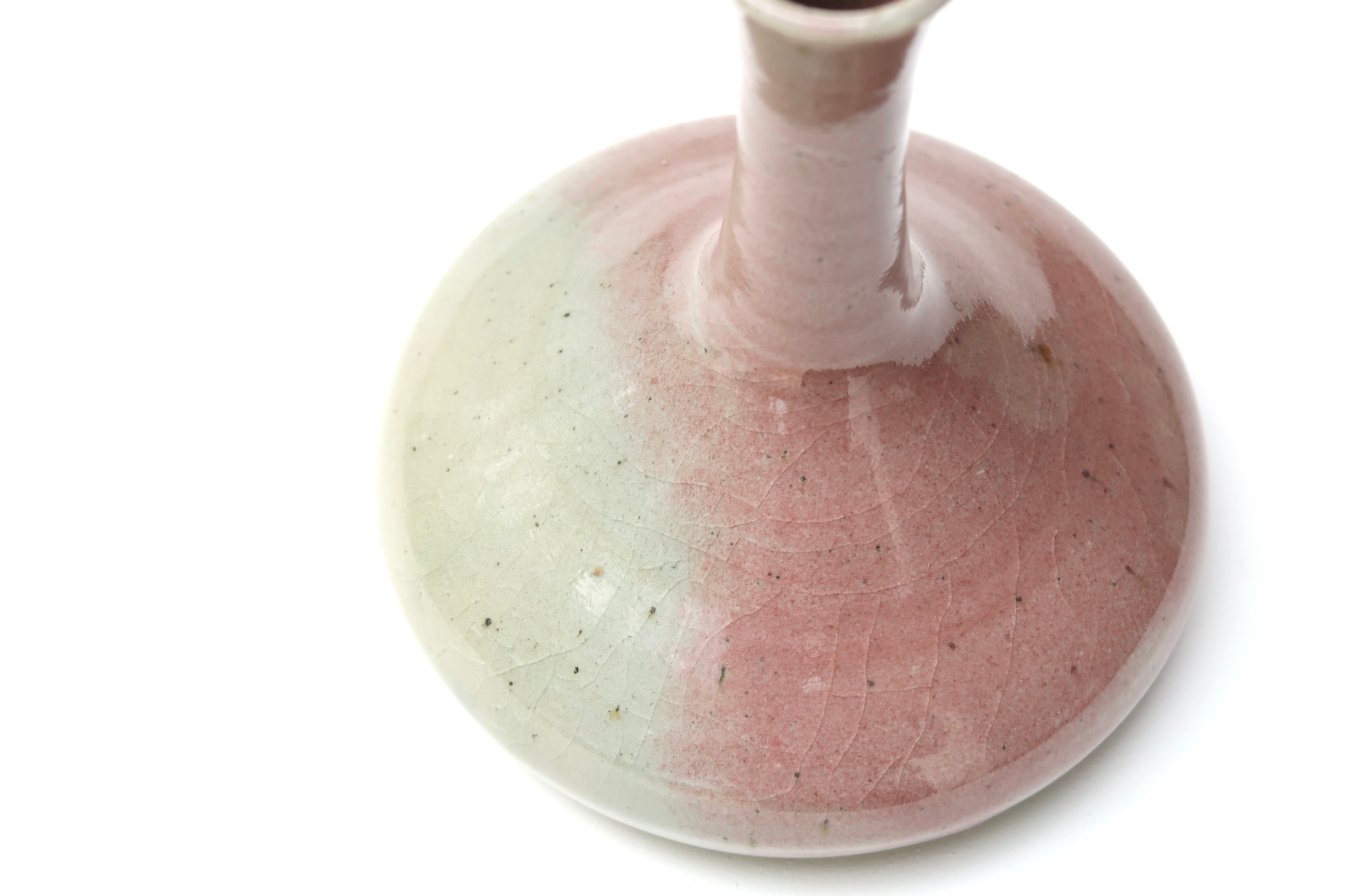 Set of 3 vases and ceramic box in mauve pink tones, 70s