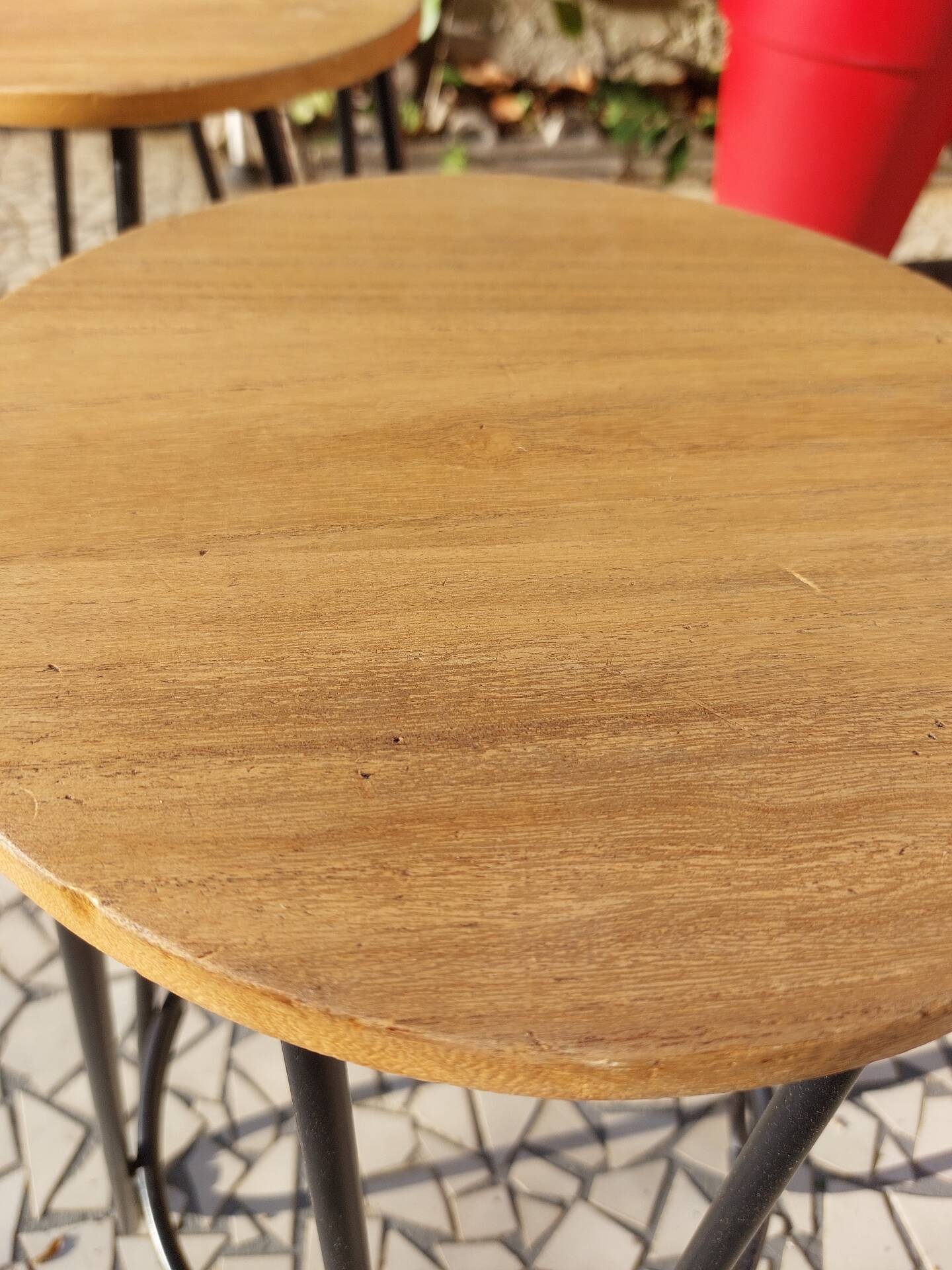 Pair of industrial style bar stools – Wooden seat & tapered legs