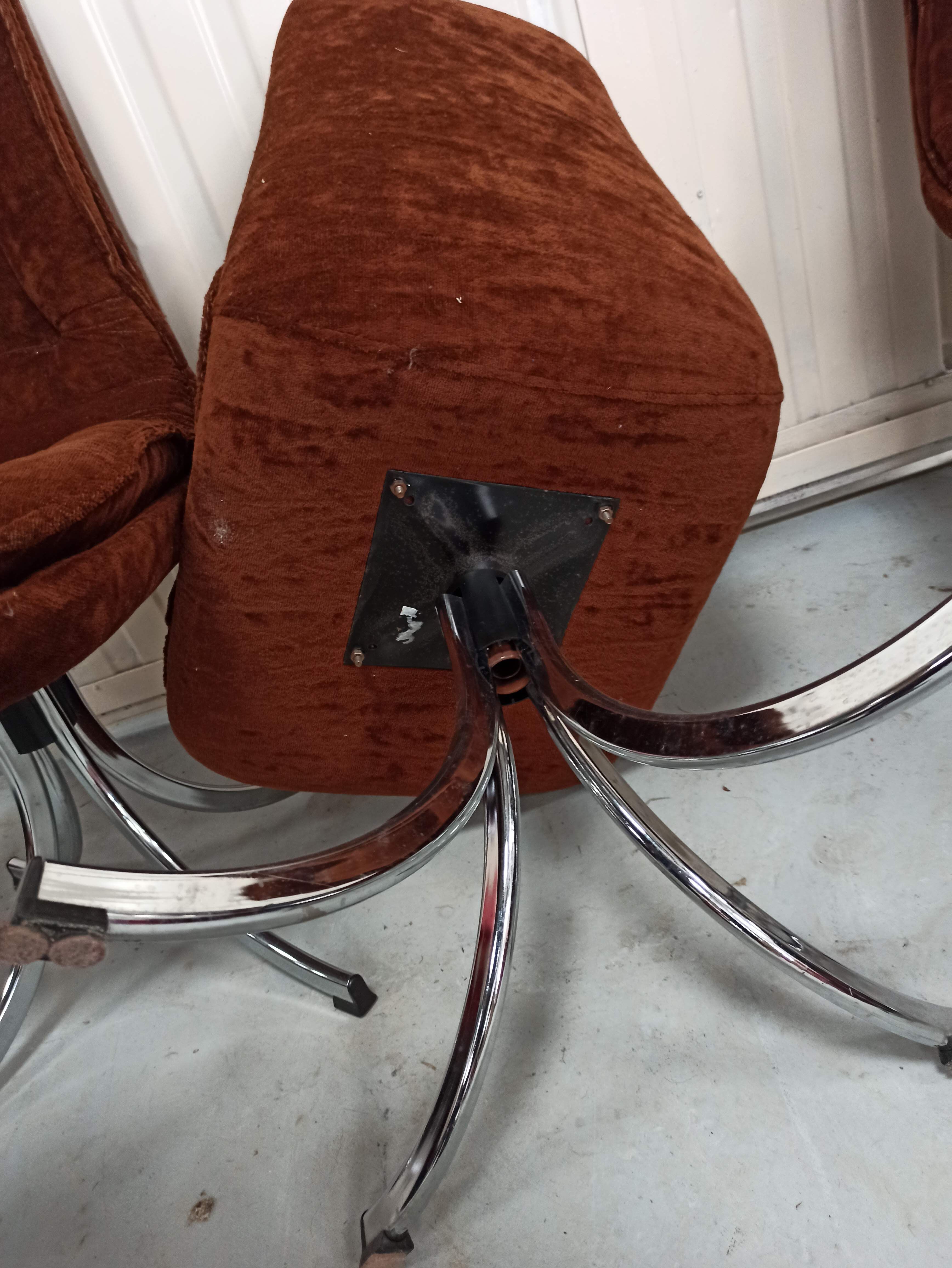 Set of 6 chrome velvet bucket chairs from the 70s