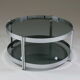 Round chrome-plated metal coffee table and smoked glass tops, France 1970s