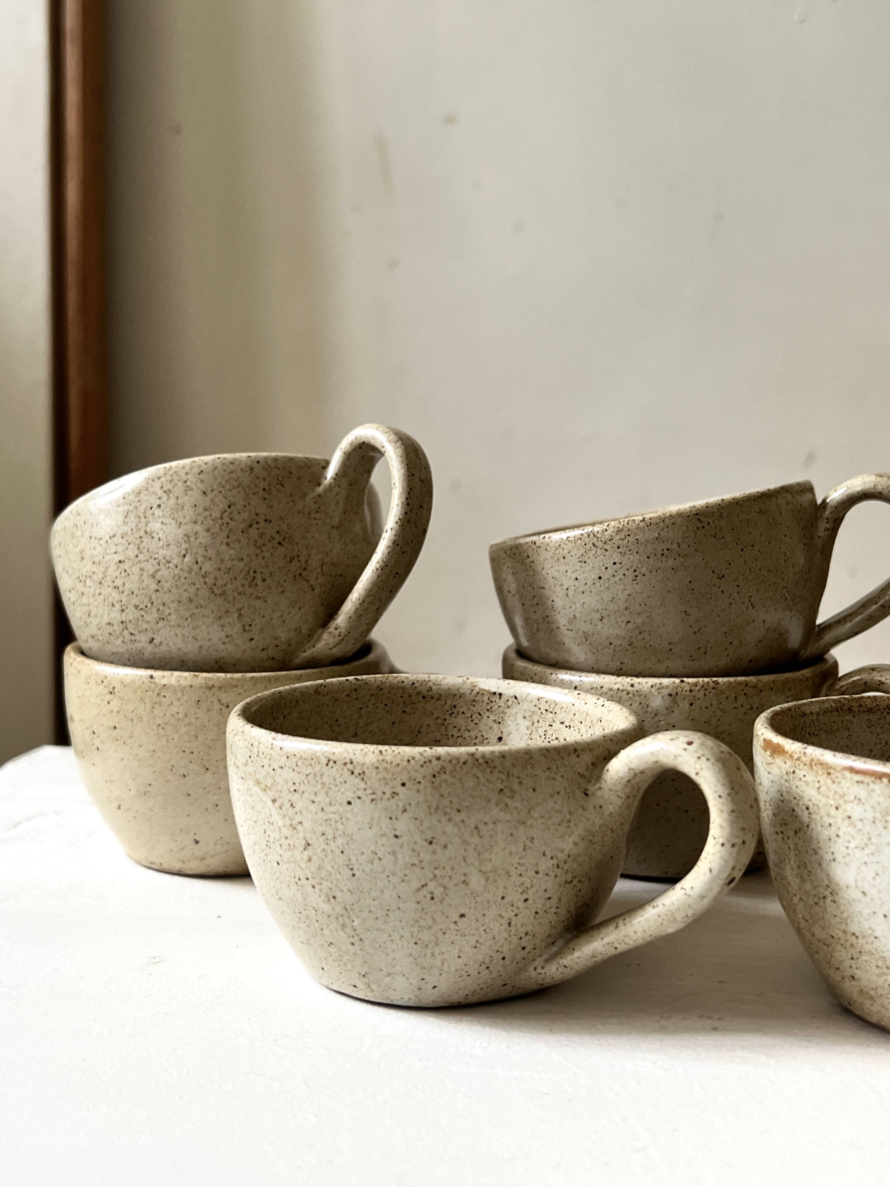 6-cup ceramic coffee service, handcrafted 1970.