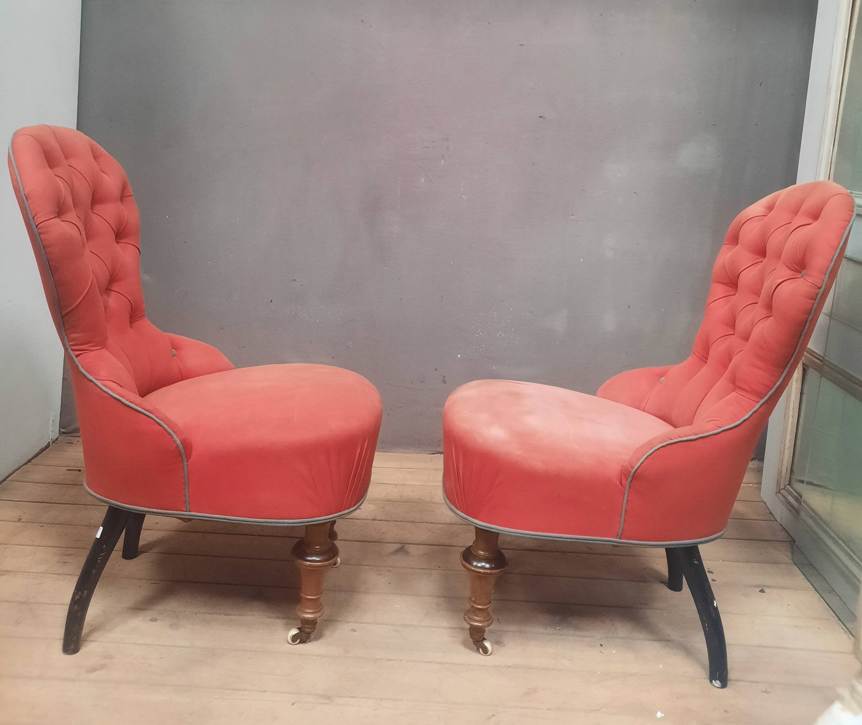 Pair of upholstered toad chairs