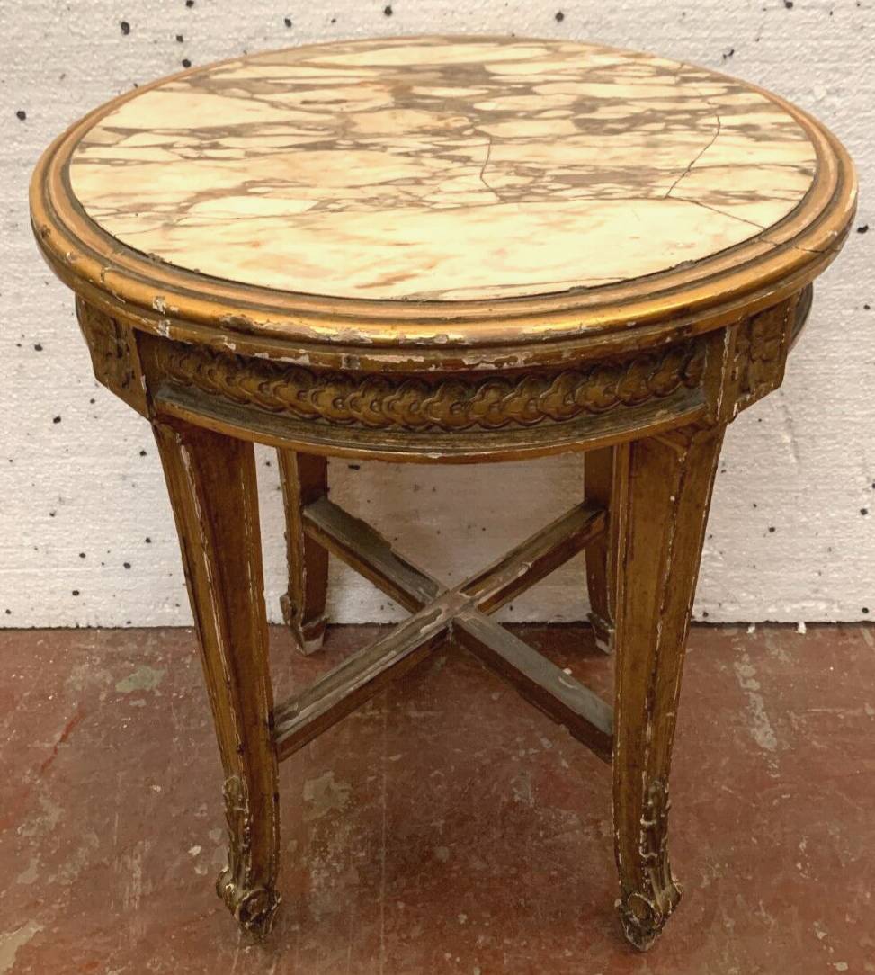 Louis XV style pedestal table in wood and gilded stucco 20th century