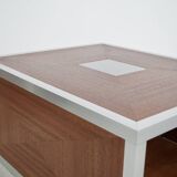 Pair of 70's aluminum and mahogany coffee/sofa end tables
