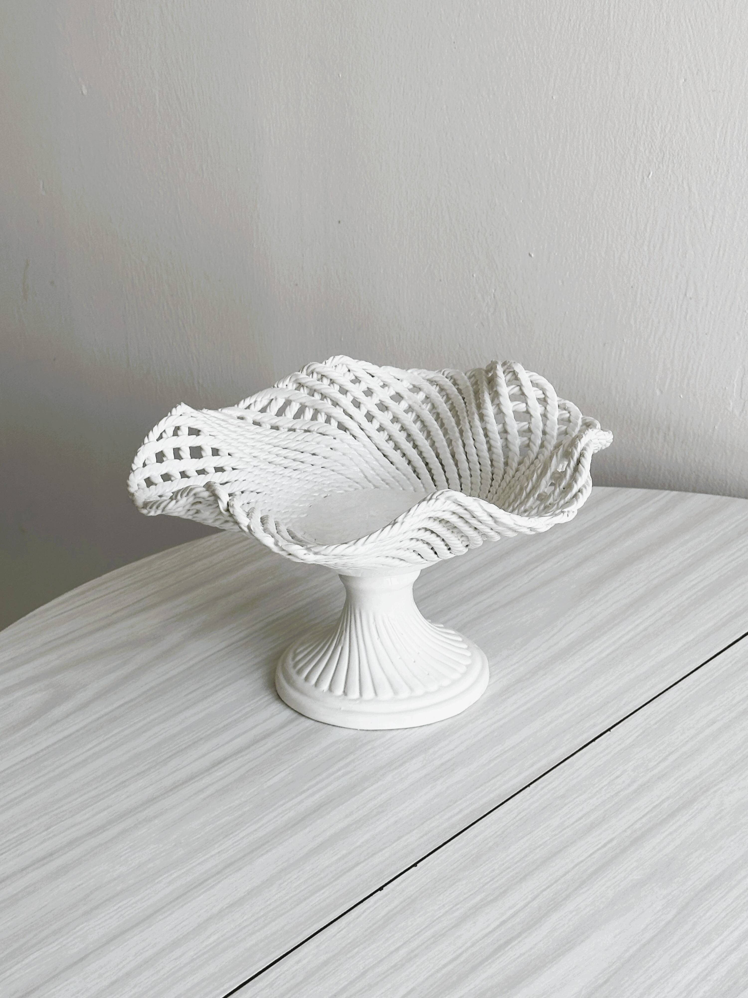 Openwork white porcelain fruit basket