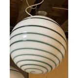Murano Style Glass Pendant Swirling Green and White