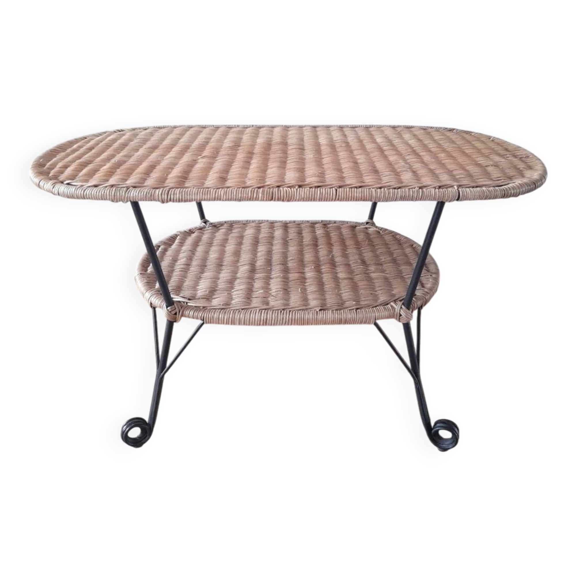 Rattan and wrought iron coffee table