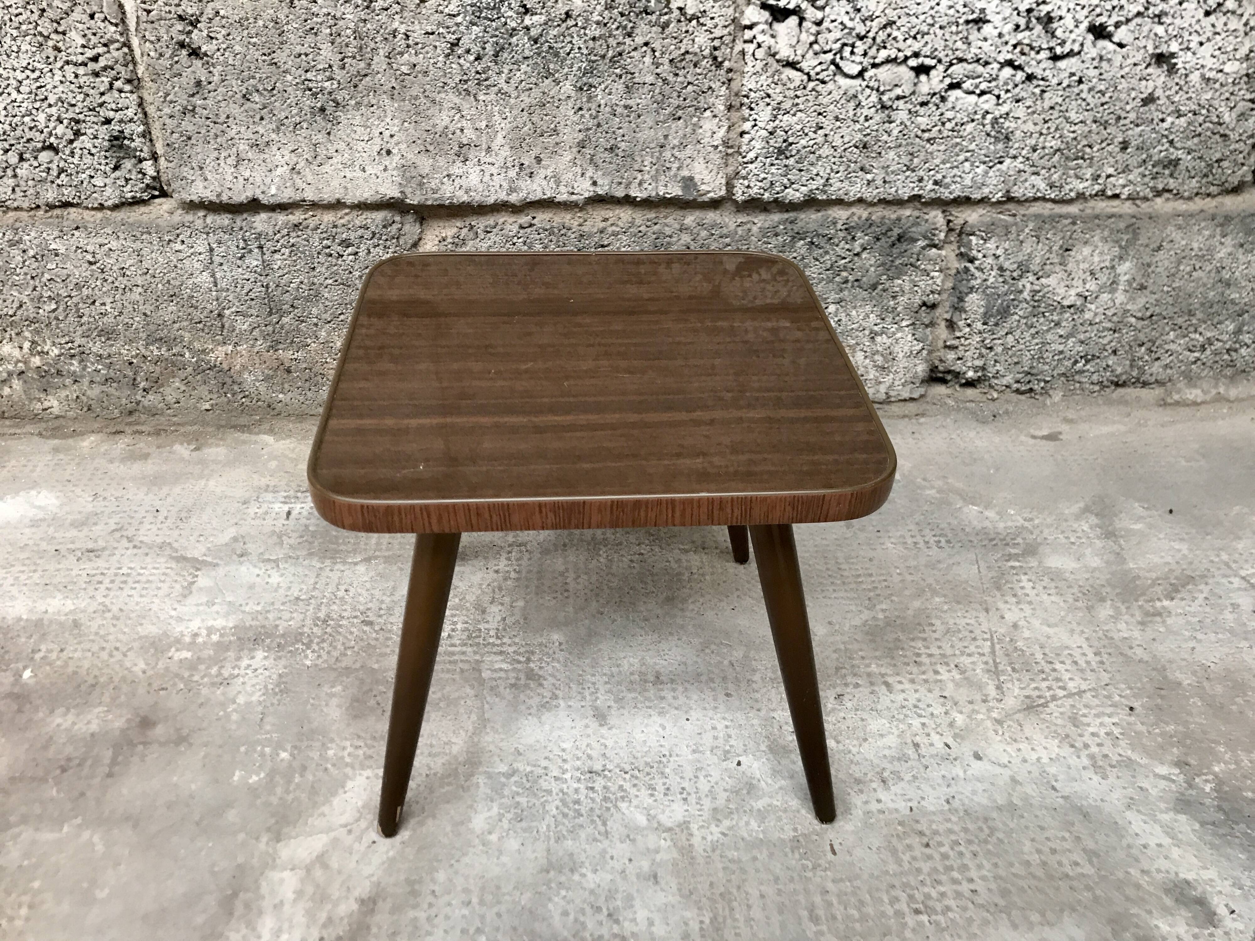 Vintage brown square pedestal table 1950