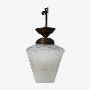 Hnaging glass lantern and gilding 1950/1960 -Arlus-