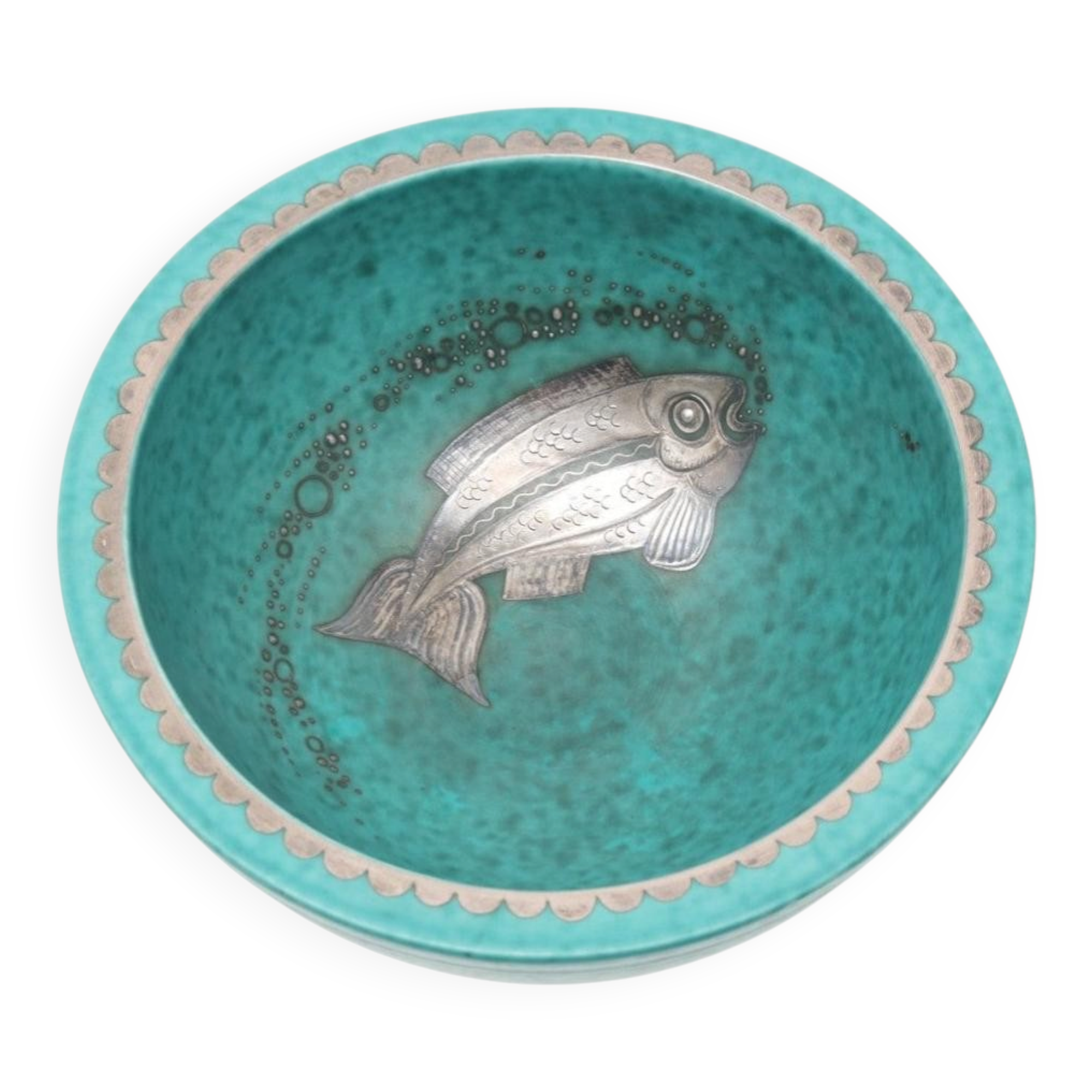 Bowl Wilhelm Kate in ceramic and silver Argenta Gustavsberg Sweden 1950