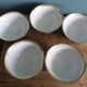 5 Uzbekistan porcelain tea bowls or cups, cobalt and gold decor