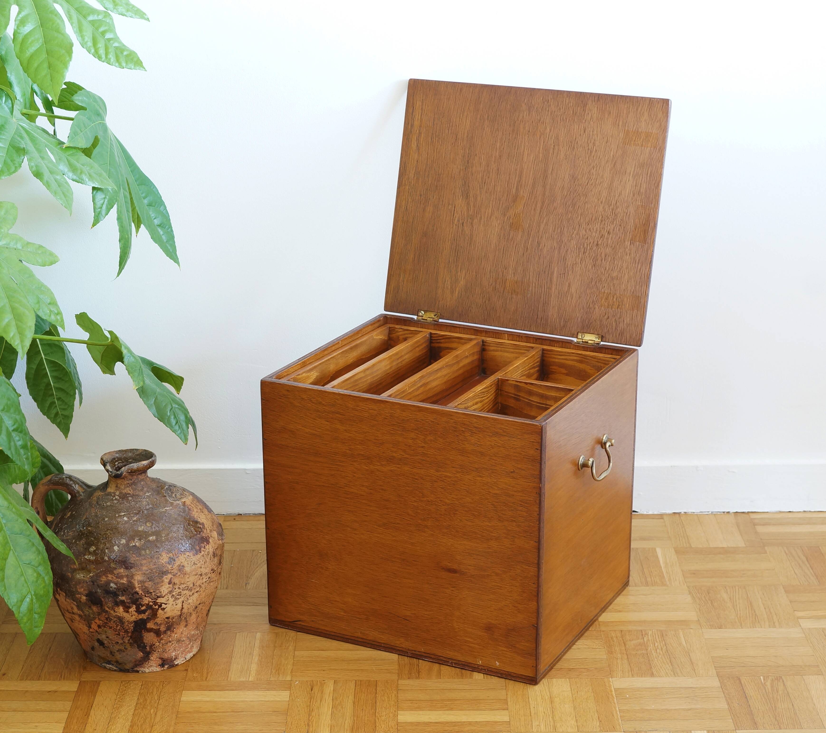 Large wooden box with brass handles