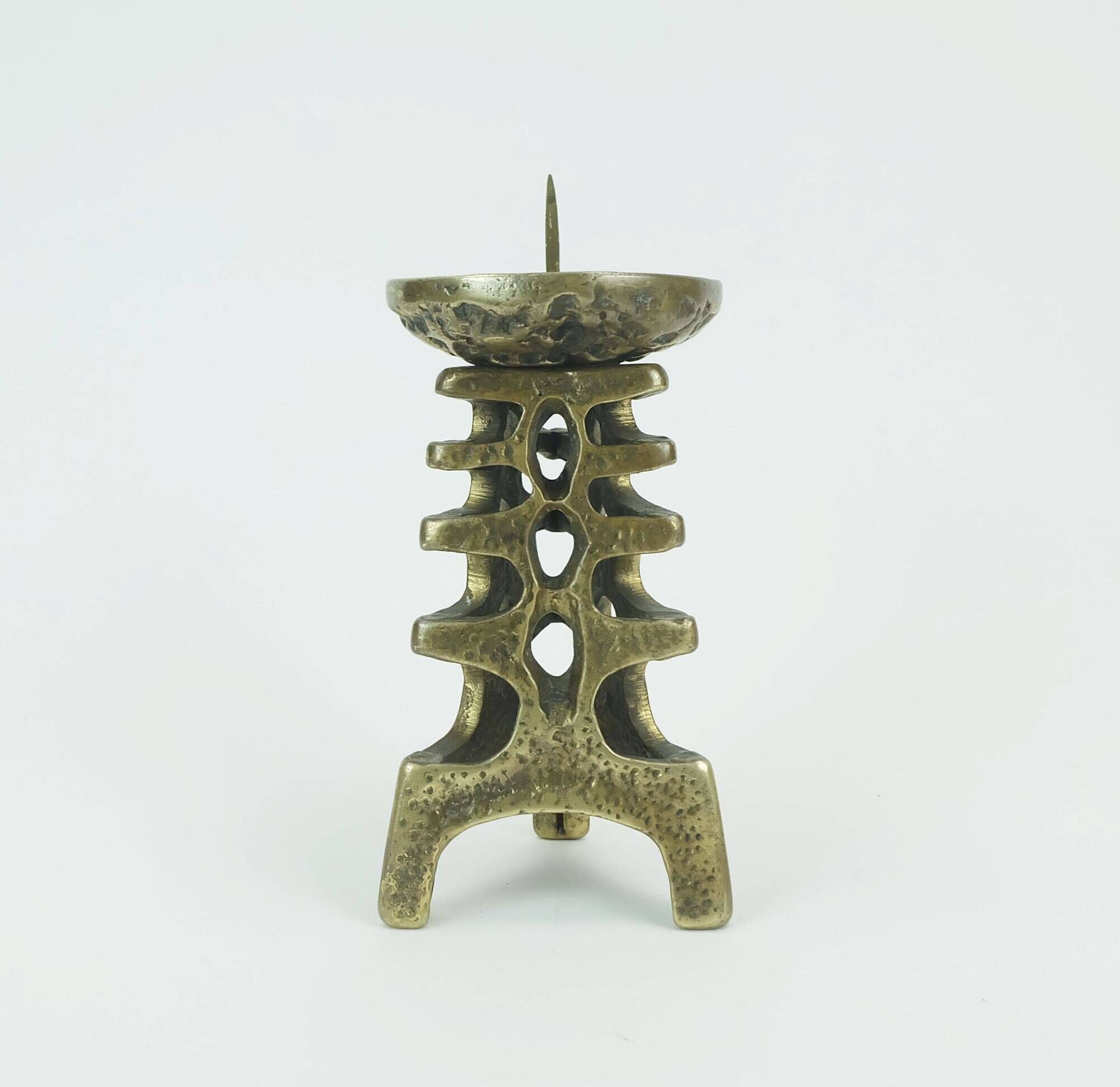 Outstanding 1960s 70s mid century brutalist brass candleholder for one big candle