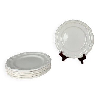 Lot de 6 assiettes plates Gien modèle Coquille, 1970/80 blanc cassé