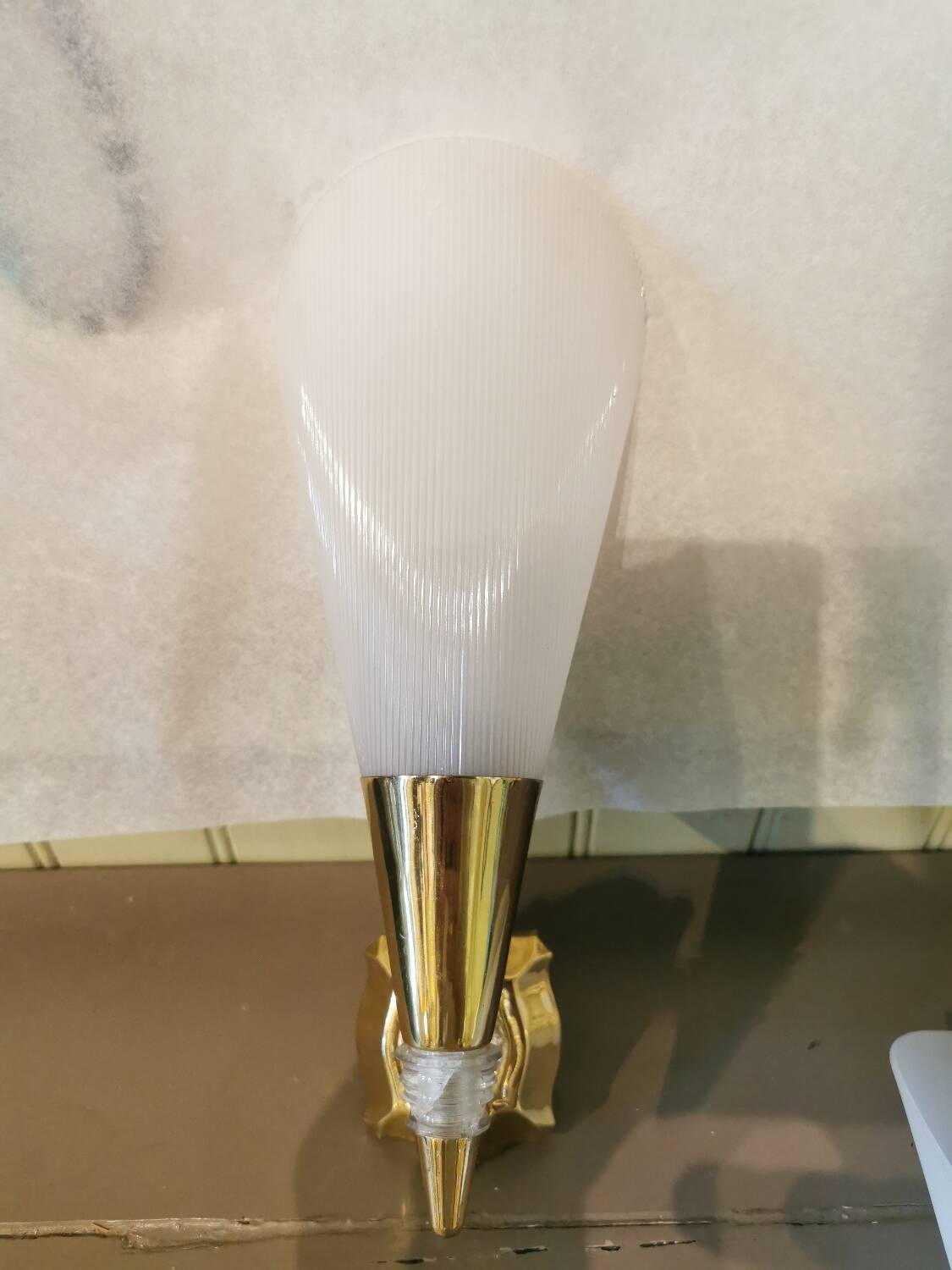 Pair of vintage brass and acrylate wall lights