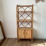 Bookcase shelf in braided wicker, bamboo and rattan